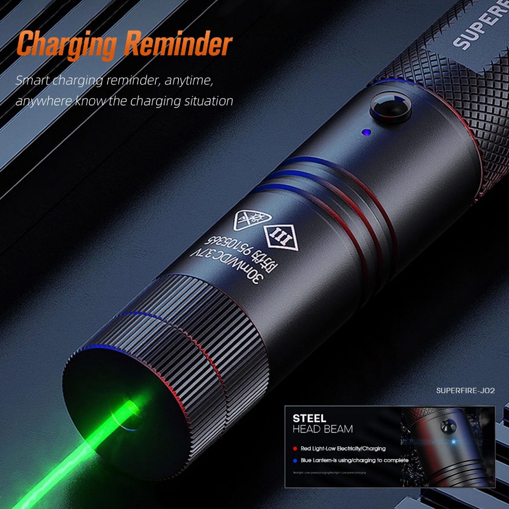SUPERFIRE J02 Green Laser Pointer - USB Rechargeable Aluminum Pen Laser (Class 3R <1mW, Presentation & Astronomy)_voghion.com