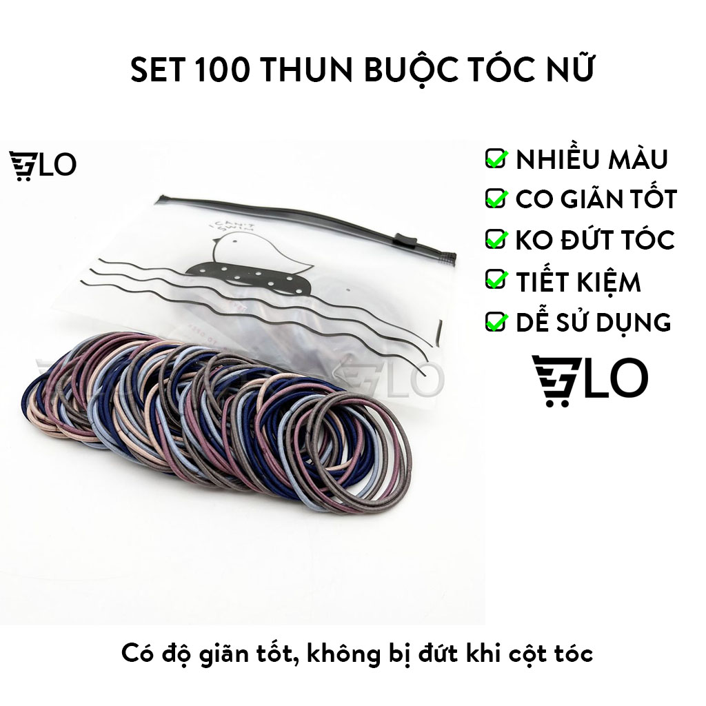 Set 100 Thun Buộc Tóc Nữ - Dây Cột Tóc Nhiều Màu