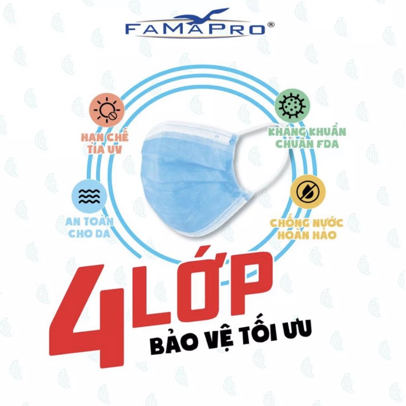 (SIÊU RẺ - CHÍNH HÃNG) Khẩu trang y tế 4 lớp kháng khuẩn Famapro 4U hộp 50 cái