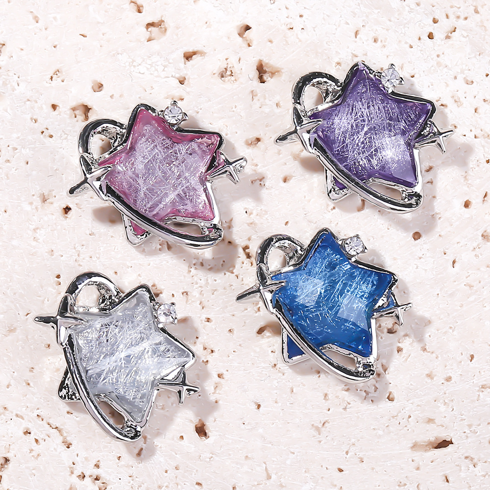 Charm Ngôi Sao Bạc Đá Đủ Màu Trang Trí Móng Tay AB