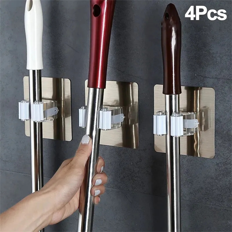 1/2/4 cái móc treo giá treo cây lau vệ sinh treo tường móc dính đa năng móc treo chổi bàn chải Giá móc đựng đồ phòng tắm nhà bếp