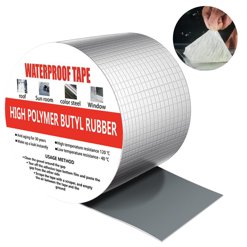 Waterproof Butyl Tape, Strong Self-Adhesive Sealing Tape, Silver Aluminium Tape For Repairing Roof Leakage, Surface Crack, Caravan Pipe, Glass Window, 10cm*5m