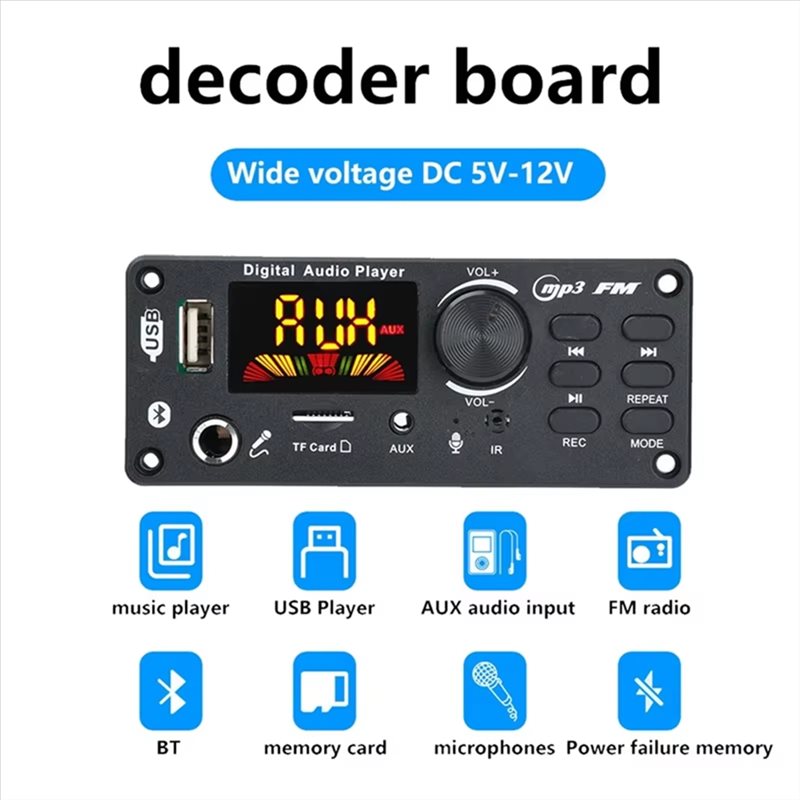 Bluetooth%20MP3%20Decoder%20Board%20DIY%20MP3%20WAV%20Decoder%20Board%20DC%2012V%20Wireless%20Car%20MP3%20Player%20TF%20Card%20Slot%20USB%20FM%20with%206.5mm%20Mic%20-%20Image%203