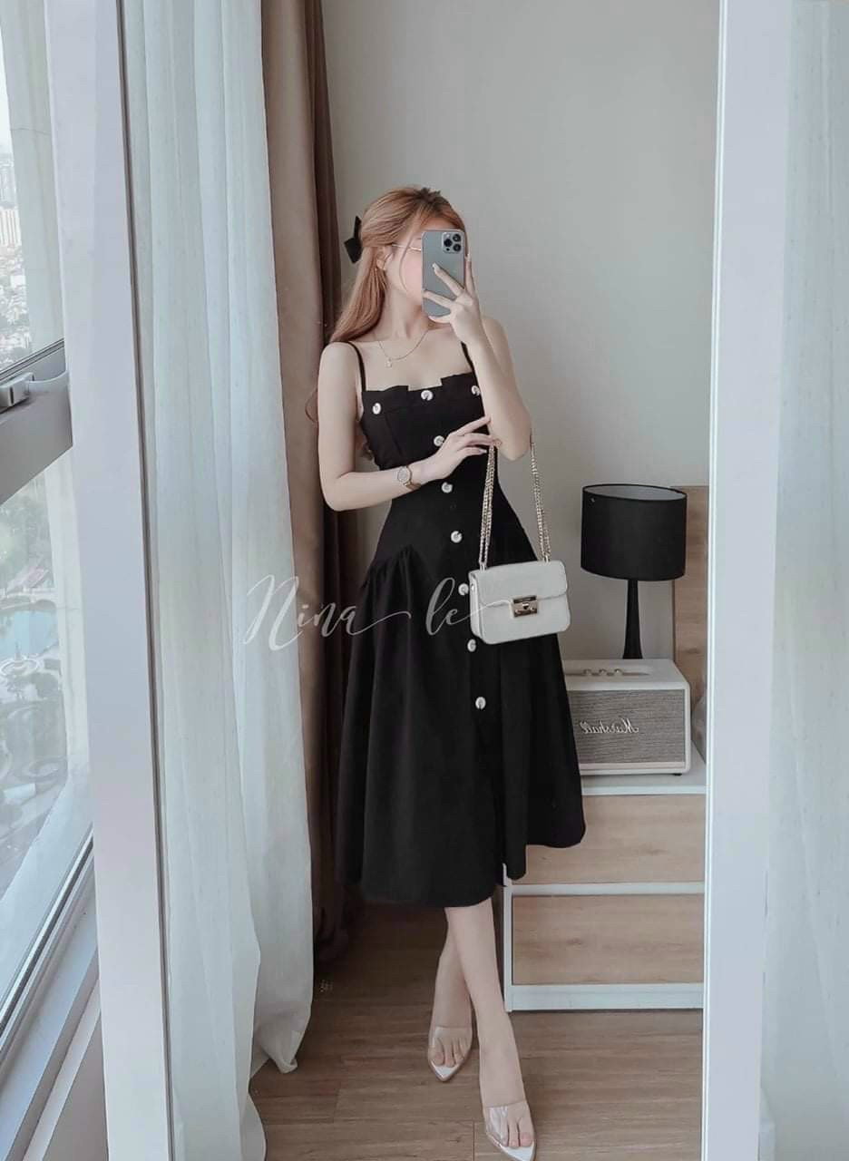Đầm nhún xòe hai dây duyên dáng