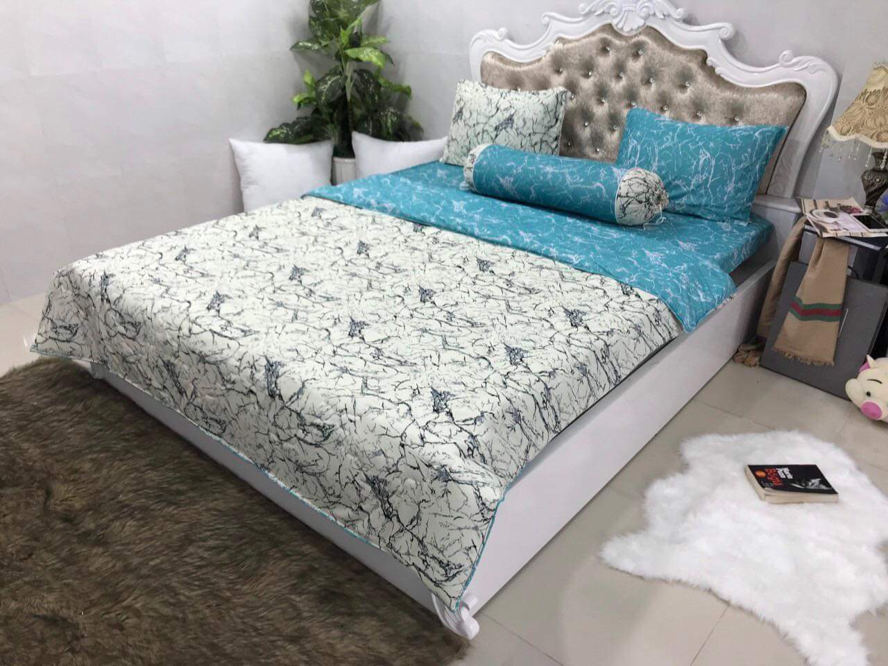 Bộ drap da thun Han quốc (VÂN ĐÁ) chất đẹp