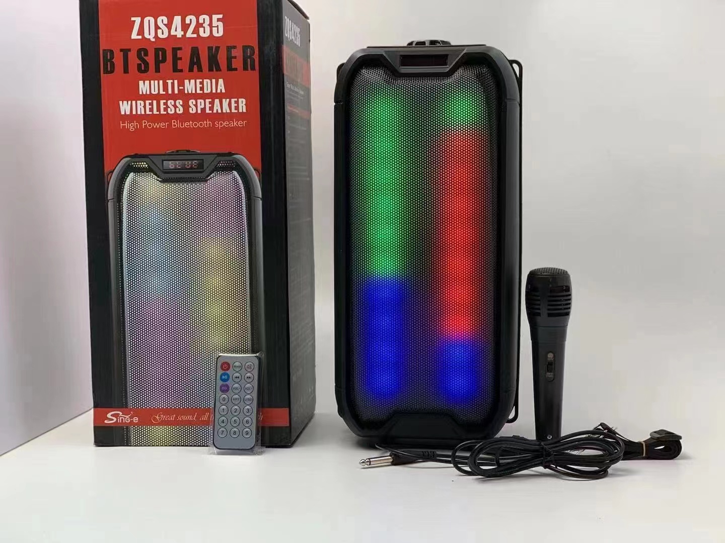 ลำโพงบลูทูธ ZQS4235 พร้อมไมค์และรีโมทUSB ใช้รีโหมดเปลี่ยนไฟได้ รองรับ ...