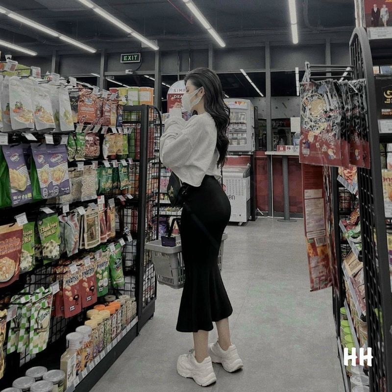 Set croptop Lonely - chân váy đuôi cá len tăm cao cấp (freeship)