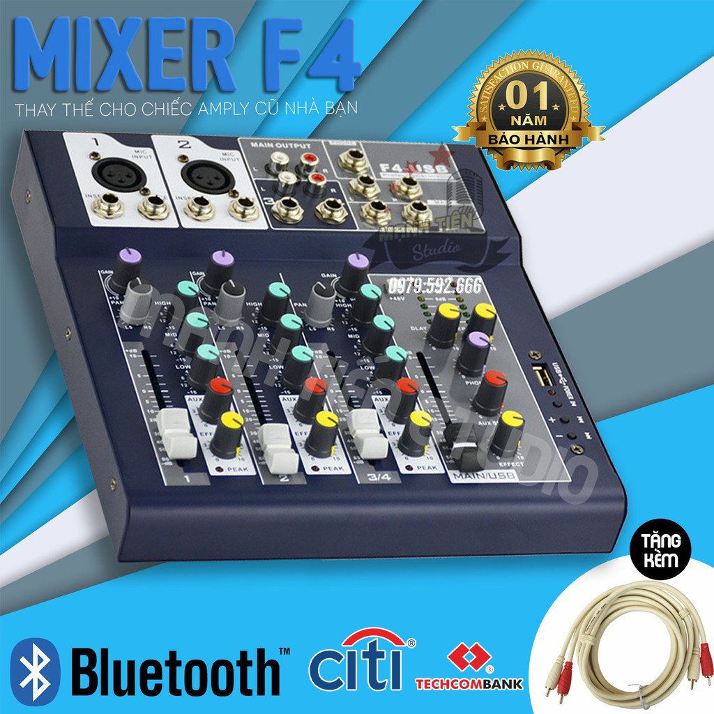 [Tặng dây hoa sen] Bàn Trộn Mixer Yamaha F4 Pro Tích Hợp Vang Số 16 Chế Độ Vang Chuyển Đổi Thành Soundcard Livestream, Thu Âm, Karaoke Online Chuyên Nghiệp Bluetooth, Ghi Âm Usb Tiện Lợi - Kết Hợp Được Với Mọi Loa Kéo, Amply