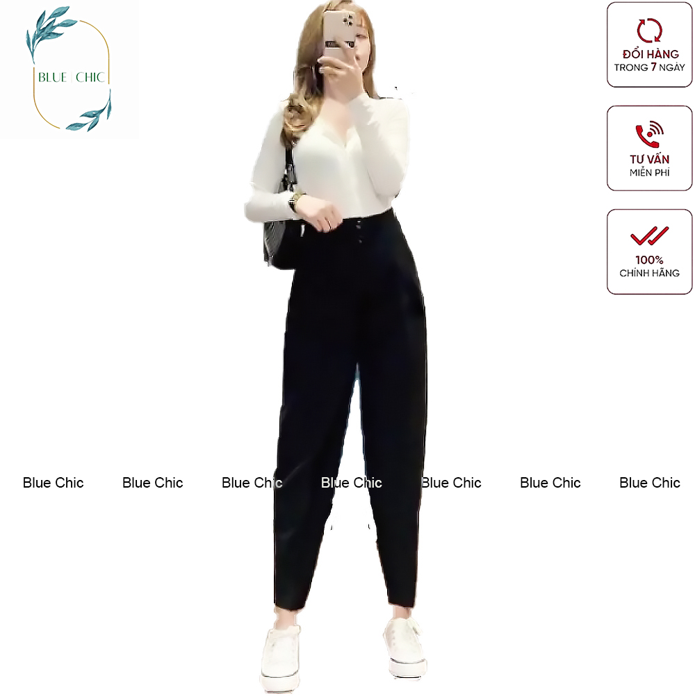 Quần baggy nữ Blue Chic  công sở cạp cao liền 2 khuy