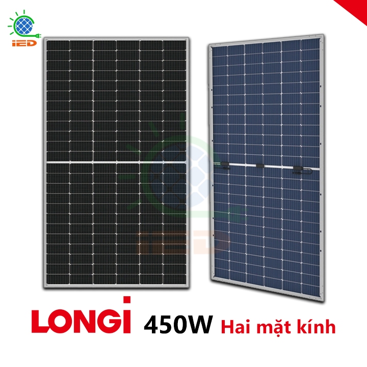 Tấm pin năng lượng mặt trời longi 450w hai mặt kính mẫu 2024
