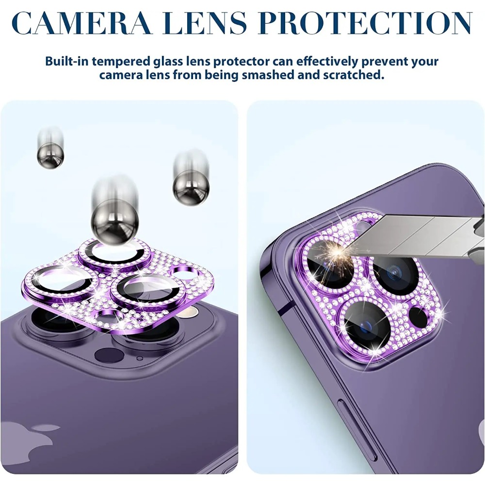 Obcreator Kim Cương Kim Loại bảo vệ ống kính máy ảnh Glass Đối Với iPhone 11 Pro Max 14 Cộng Với 13 12 Mini 11 Cộng Với bọc hoàn toàn bảo vệ ống kính máy ảnh Trường Hợp