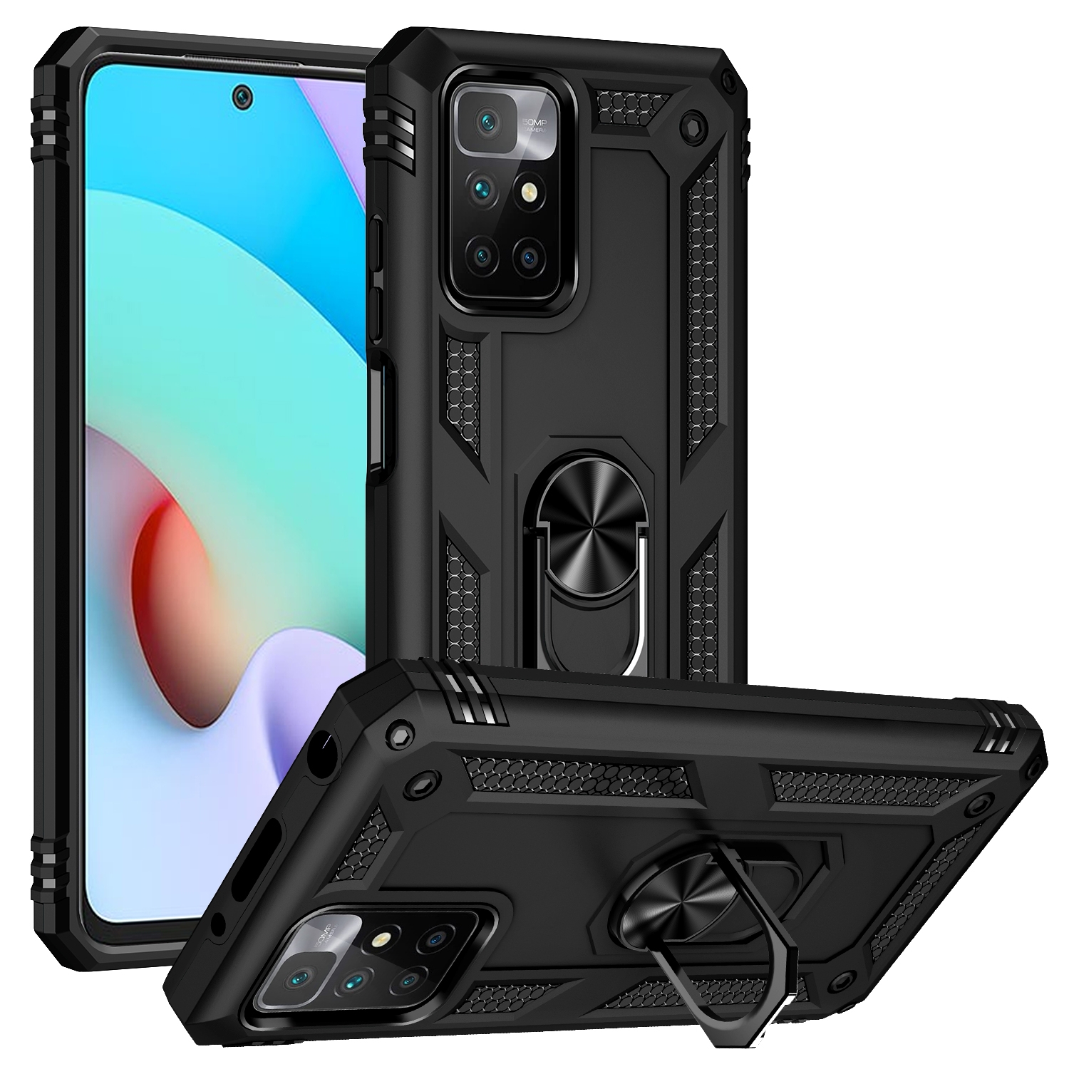 For xiaomi redmi 10 shockproof tpu + pc phone case with 360 degree rotating holder