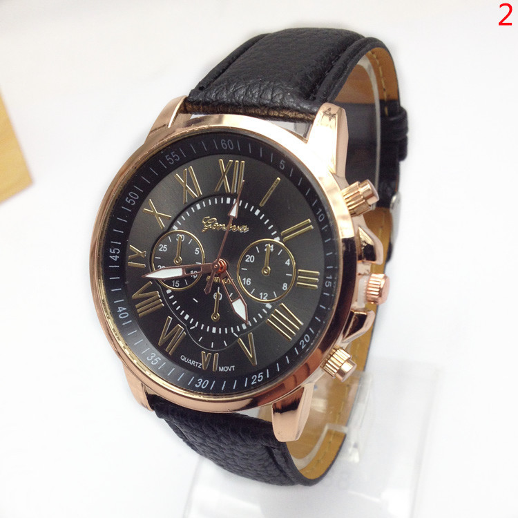 Men WomenThree Eyes Roman Numbers Leather Quartz Watch.
