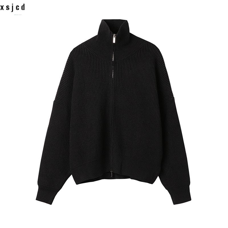 xsjcd Cardigan sweater jacket men's autumn and winter Hong Kong style solid color sweater trendy design casual stand-up540_voghion.com