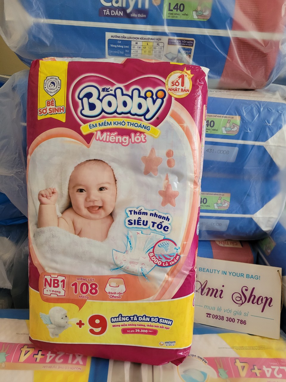 Miếng lót Bobby Newborn 1 108 miếng [+Tặng 9 miếng XS] MẪU MỚI