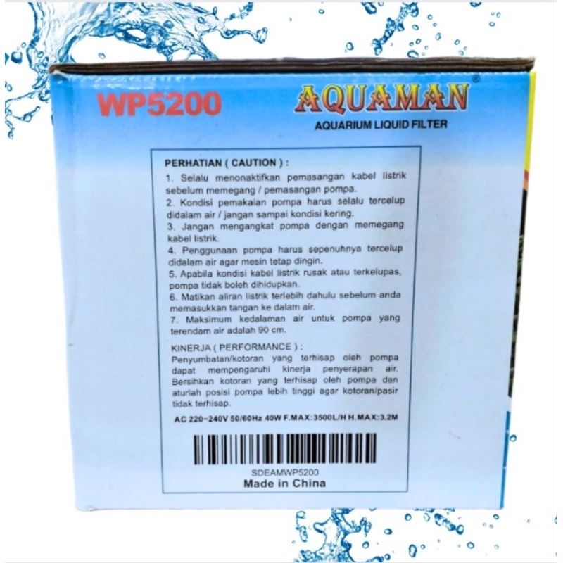 AQUAMAN WP 5200 Submersible pump Pompa aquarium kolam airmancur