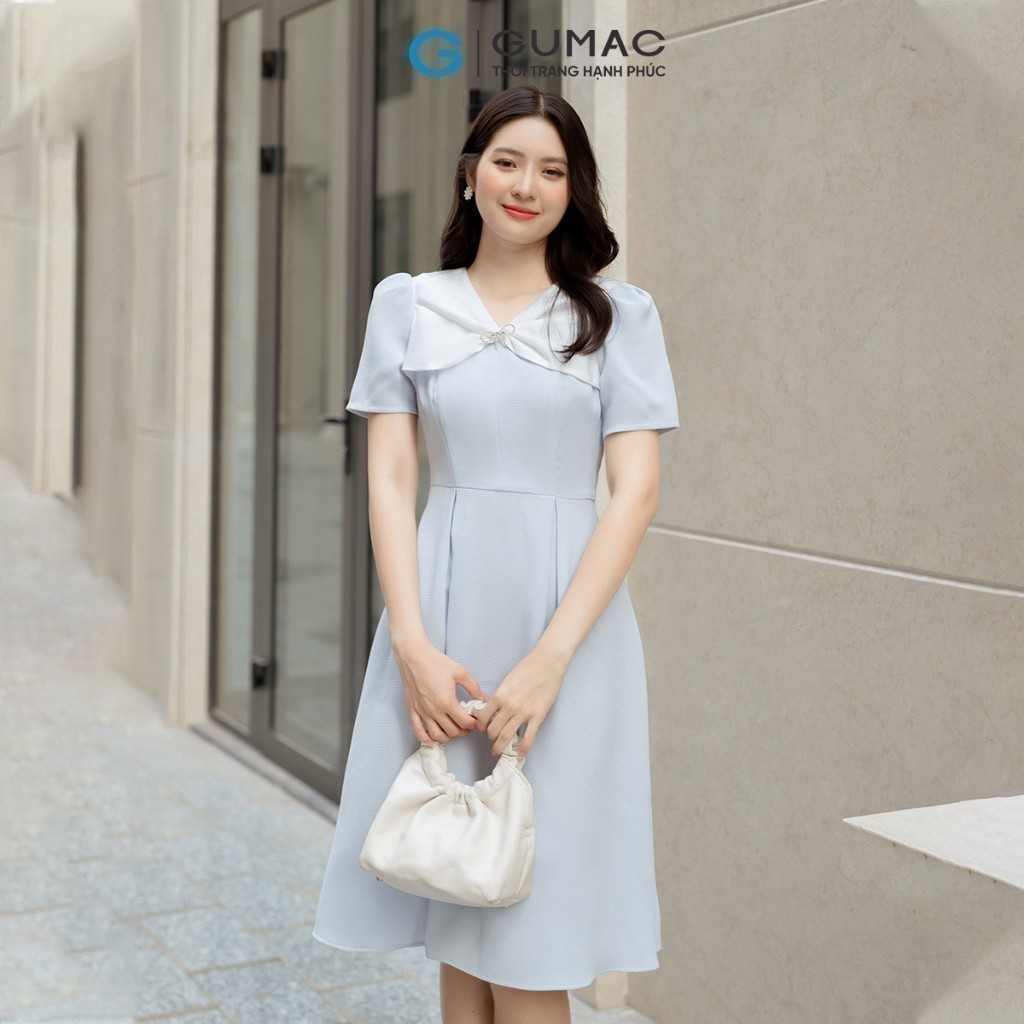 Đầm A cổ phối nơ GUMAC DD05043