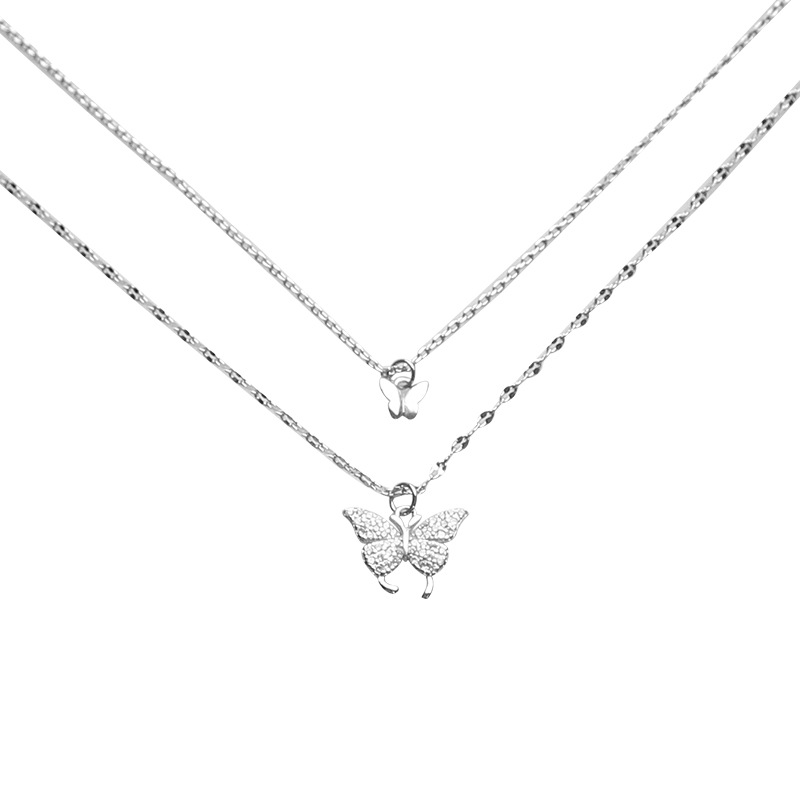S925 Double Layer  Clavicalis Chain Butterfly Pendant