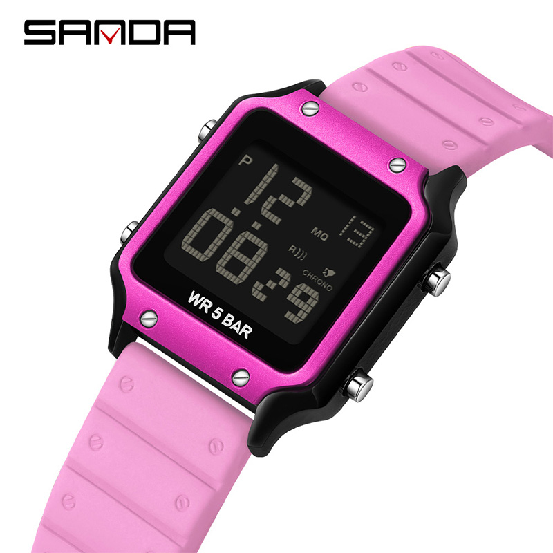 Sanda Classic Small Square Watch Simple Trendy Night Light Waterproof Electronic Men's Watch SD2174-8. 