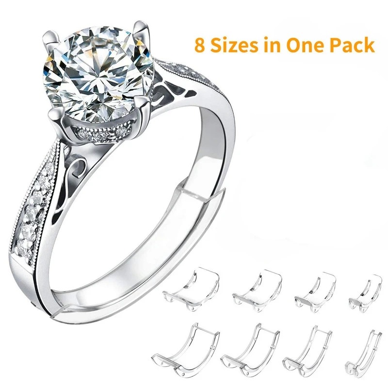 8Pcs/Set Ring Size Adjuster for Loose Rings Invisible Clear Ring Sizer with 8 Sizes Clear Ring Sizer Resizer
