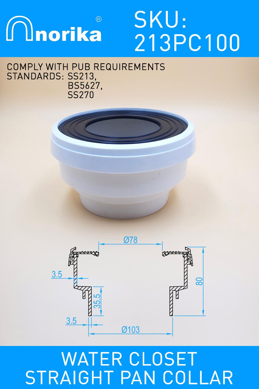"NORIKA®" 4'' WC Toilet Pan Collar Straight Connector 100mm (for WC use