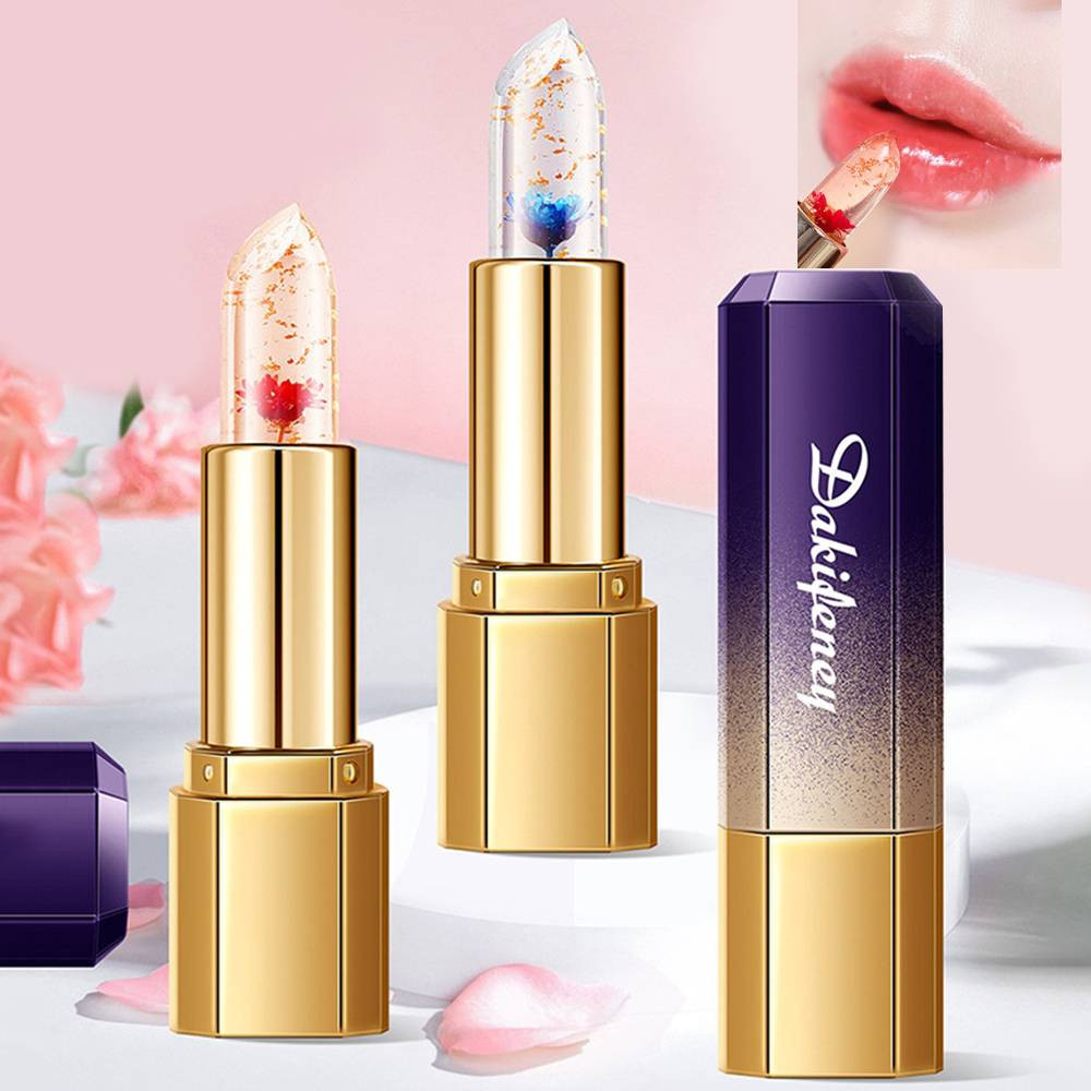 AG E-Com Professional Waterproof Moisturizing Flower Crystal Lipstick Jelly  Flower Transparent Color Changing Glossy Lip Balm Lipstick For Girls 