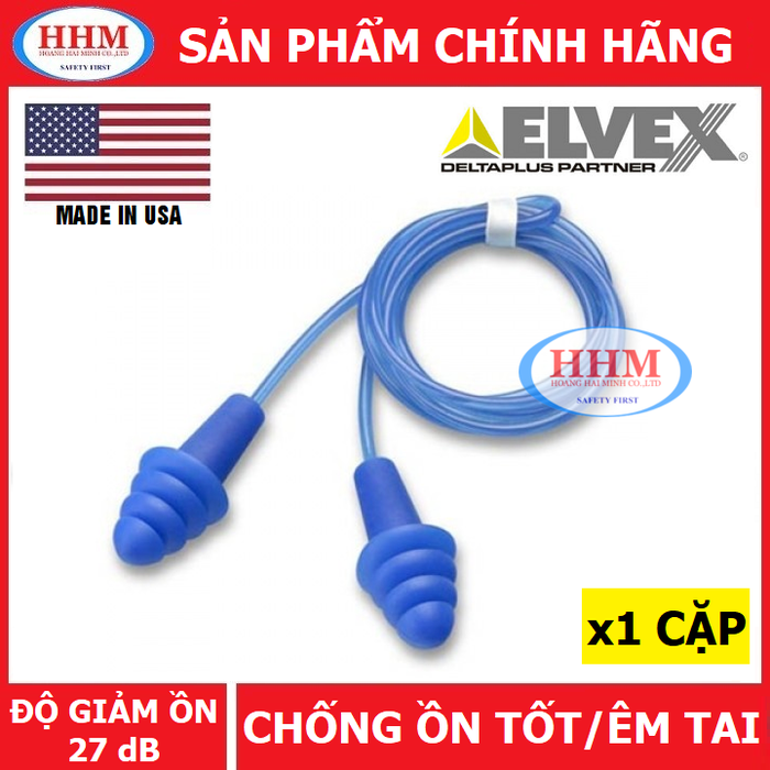 Bộ 5 cặp nút tai cao su chống ồn elvex ep413 có dây
