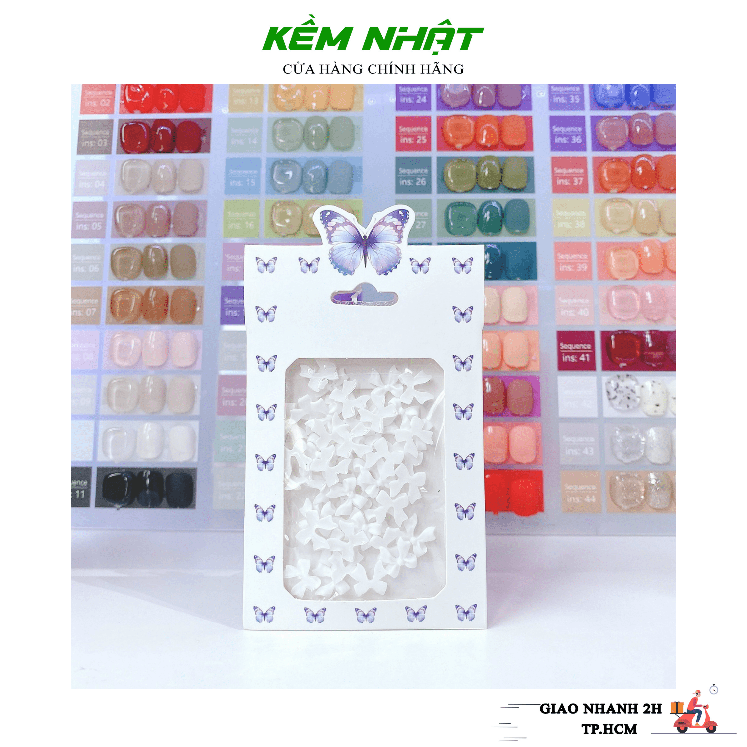 Set Charm Nơ Trắng Đính Móng 01