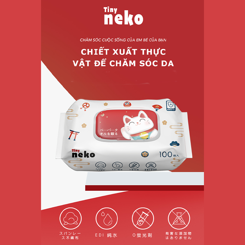 Khăn ướt trẻ em Tiny Neko Bịch 40/100psc - Biby