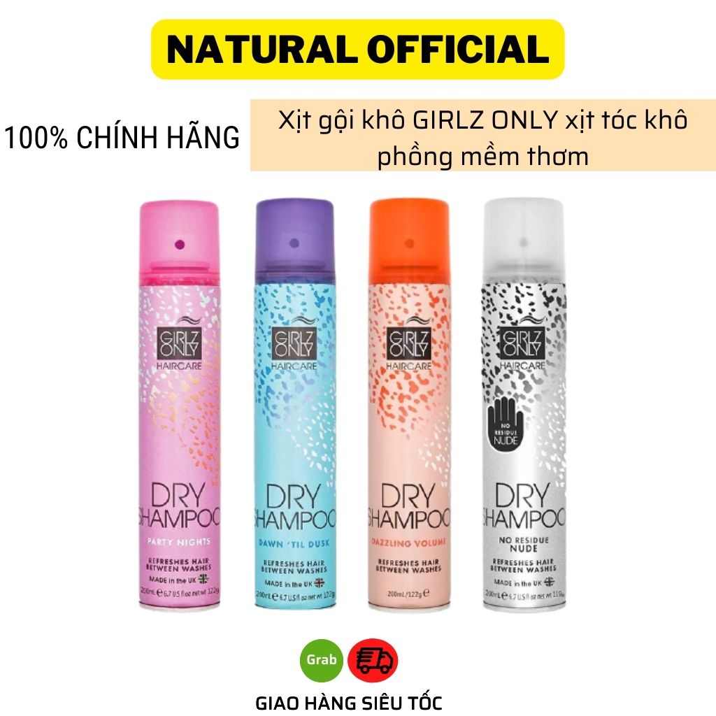 Dầu gội khô GIRLZ ONLY Dry Shampoo xịt tóc khô phồng mềm thơm 200ml thumbnail