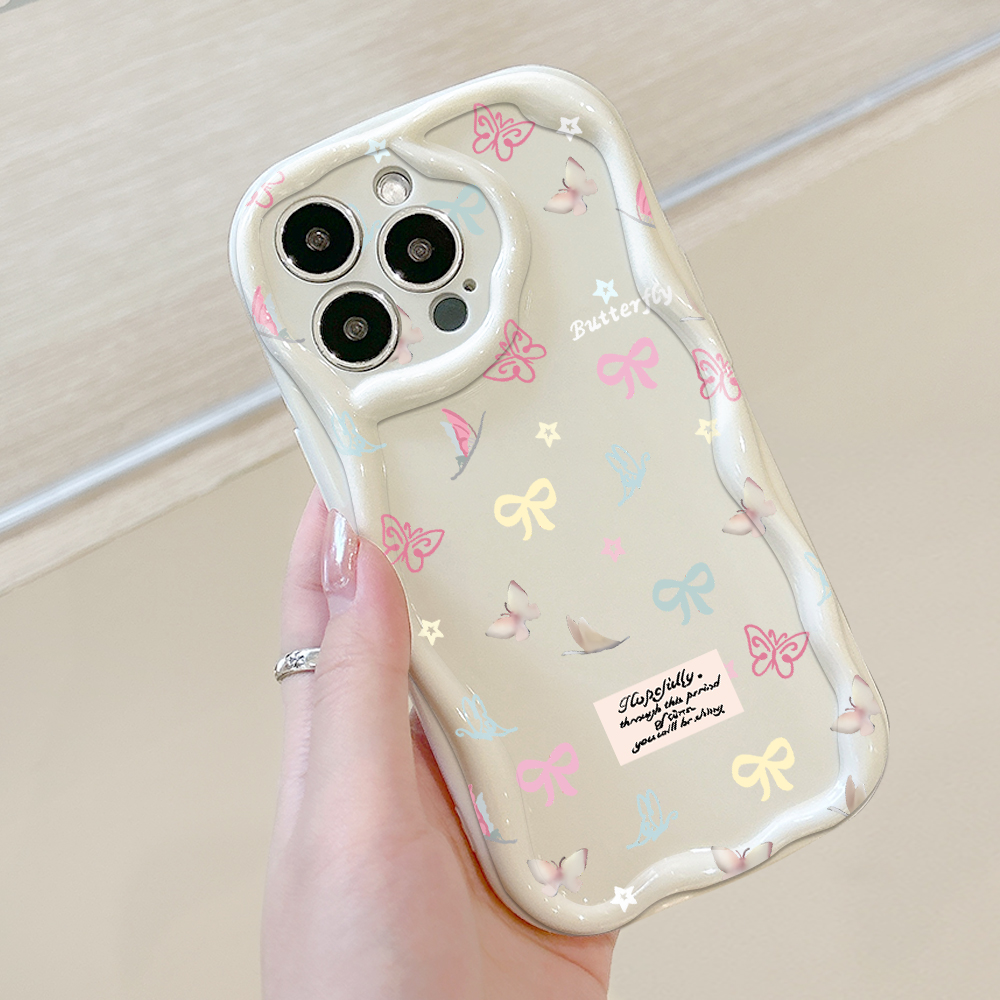 Jizetin for Xiaomi Poco X5 5G Redmi Note 12 5G Back Cover Colorful Bowknot Cream Wavy Edge Soft Silicone Phone Case. 