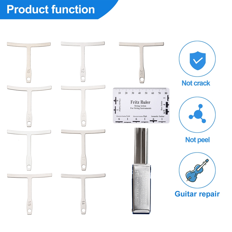 (XAWS) 9Pcs Understring Radius Gauge + String Action Ruler Gauge Tool + Guitar Bridge Saddle Nut Files Set Guitar Repair Tool Accessories