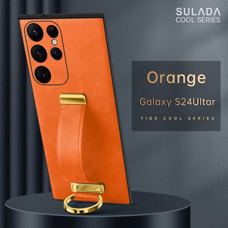 Case for Samsung Galaxy S24 Ultra S24 S24+ Premium Leather Wristband Protective Case Lens Protection Anti Drop Shockproof Fingerprint Proof Phone Case