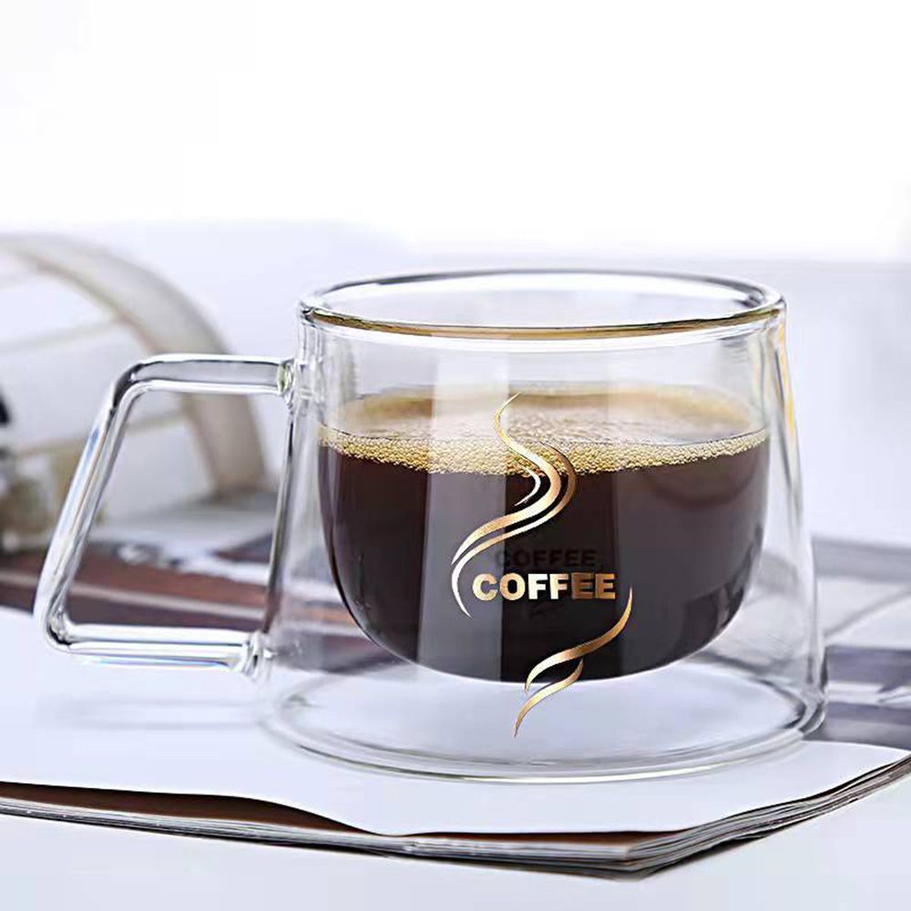 YPB585111 200ml Anti Scalding Clear Double Wall Insulated with Handle Breakfast Mug Double Cup Coffee Tea Cup
