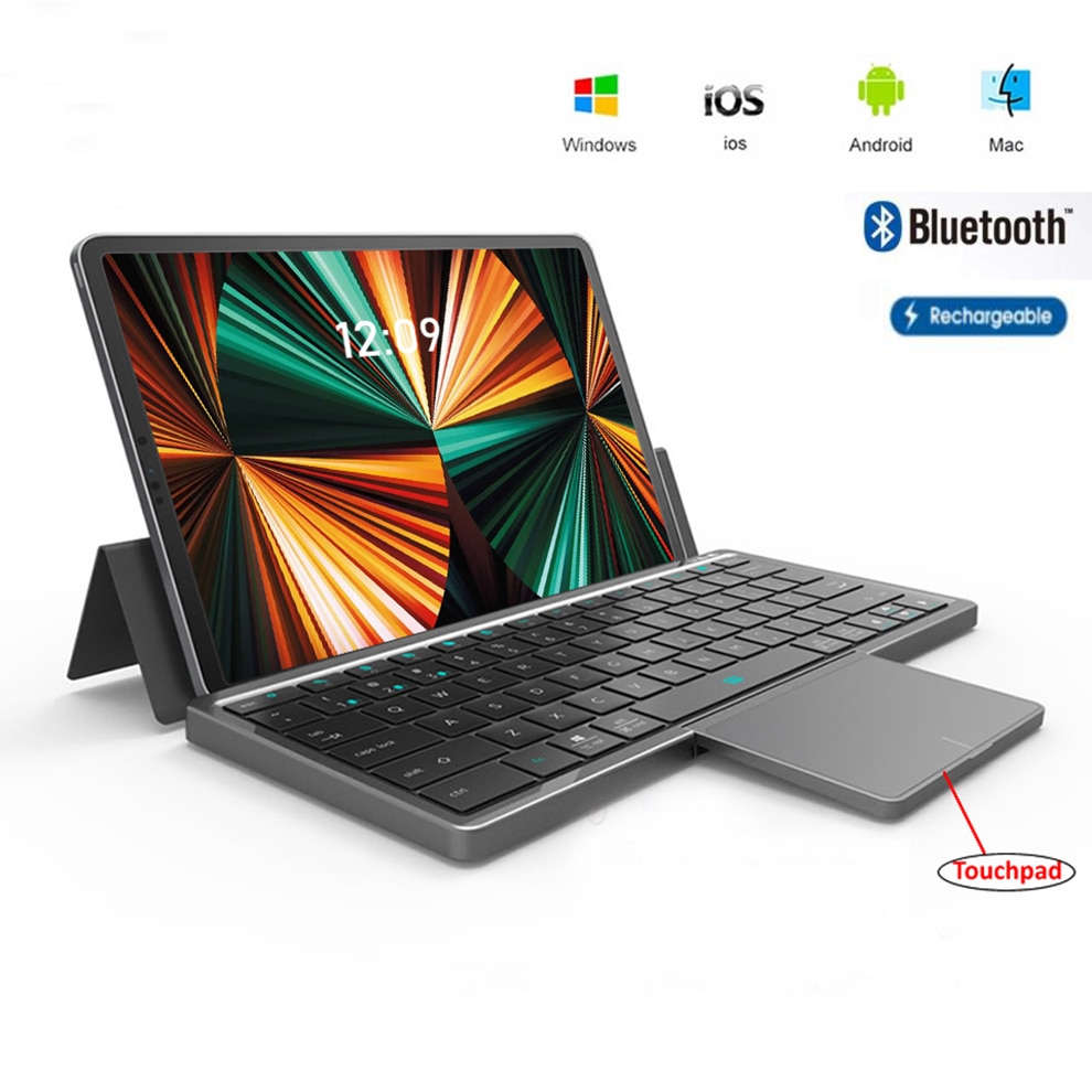 Bluetooth Keyboard With Touchpad For Windows IOS Support Multi-Device Keyboard Wireless Rechargeable Folding Keyboard