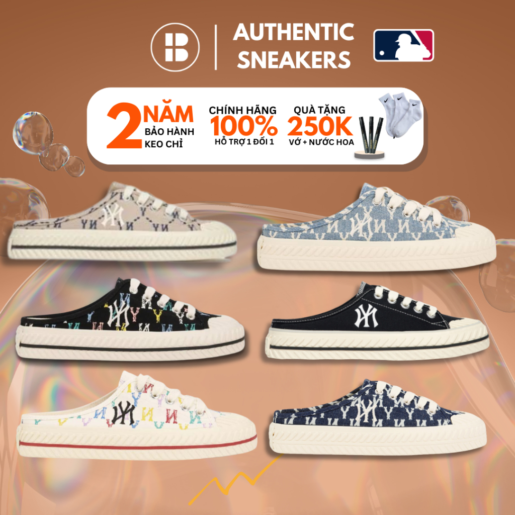 Giày MLB Mule Playball Origin màu đen dễ mang, MLB NY Authentic