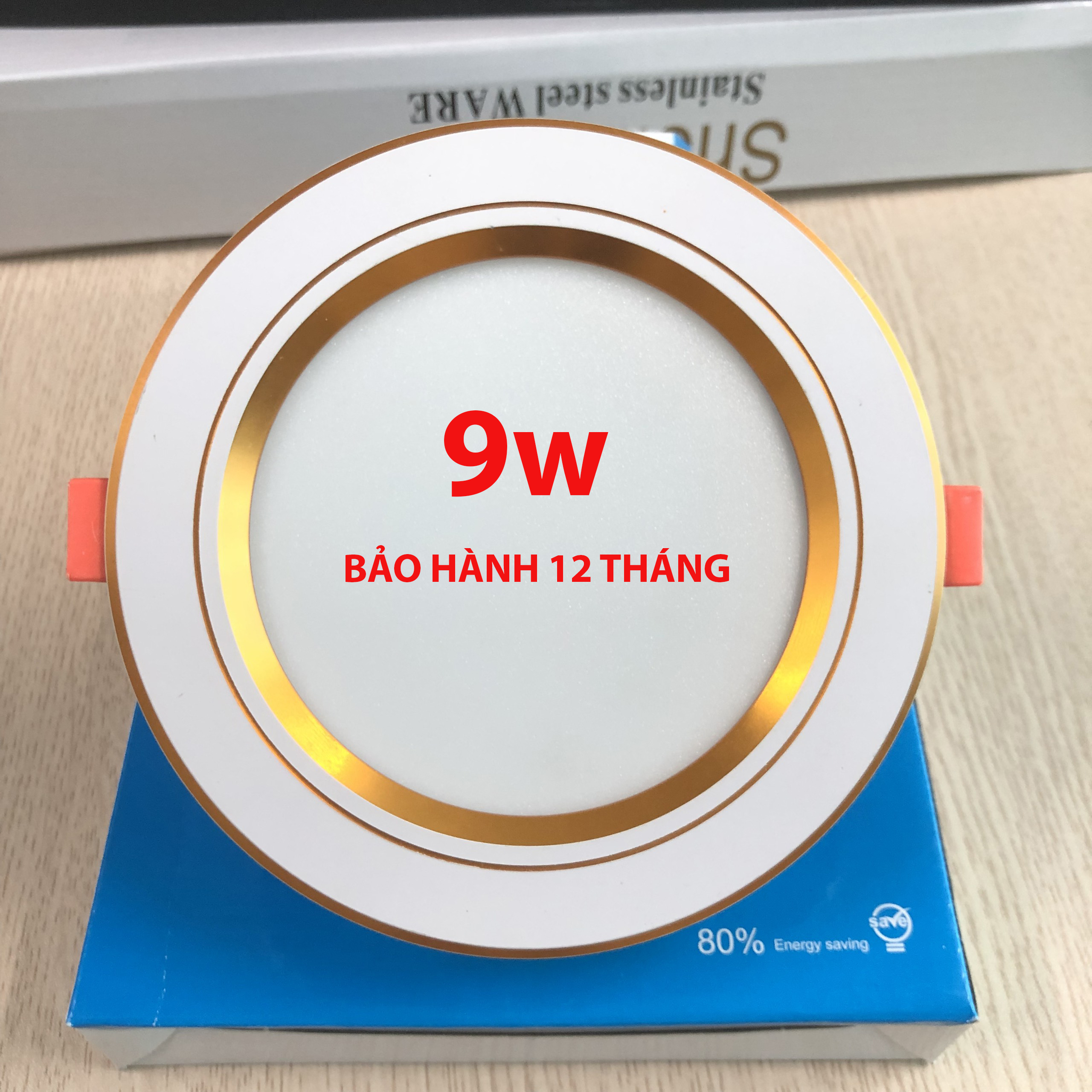 Combo 10 Đèn Led Âm Trần 9W viền vàng, đế đúc