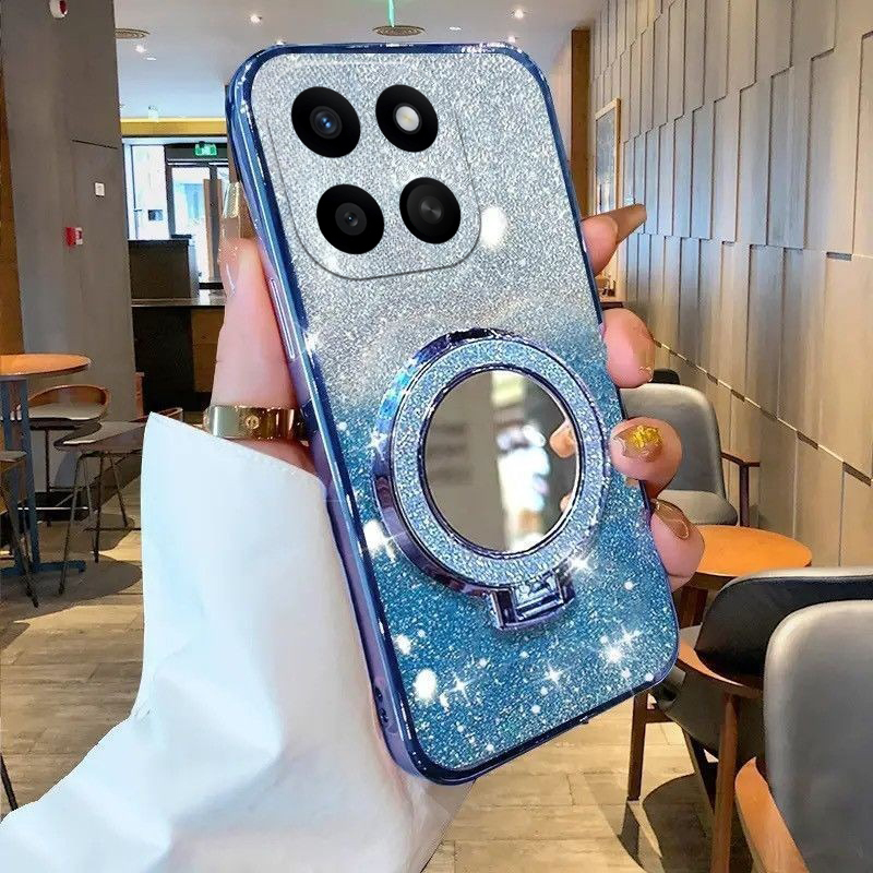 Phone cover Honor X6C Back case with Makeup Mirror Holder Stand Luxury Shiny Gradient Plating Glitter Slim for Honor X6C Phone cases. 