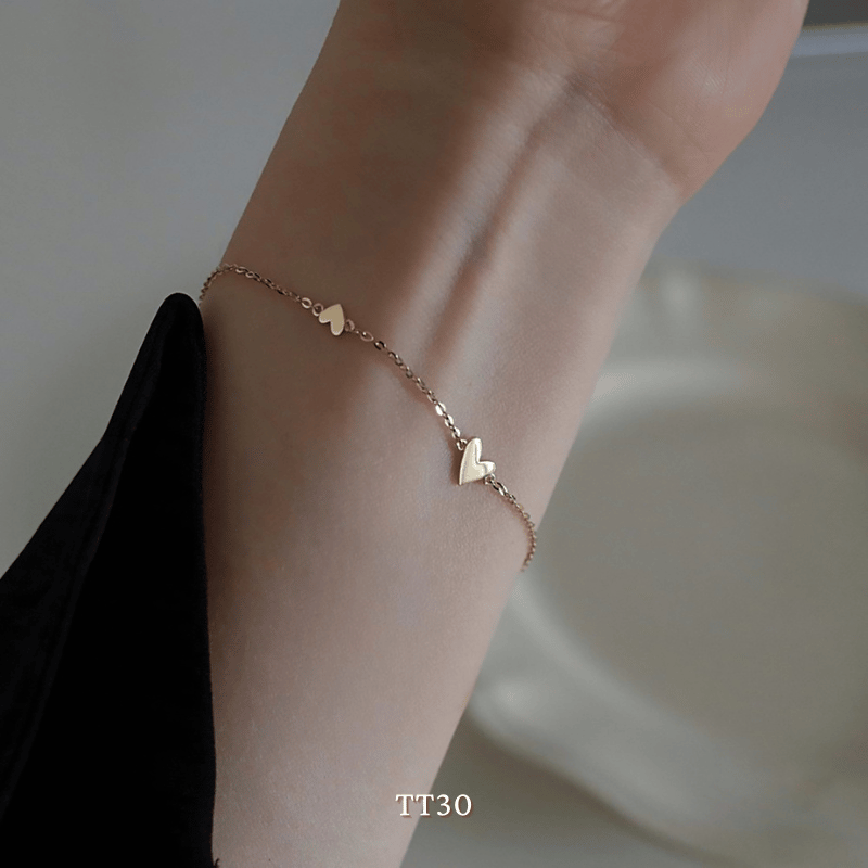 Vòng tay Thép Titan không gỉ hình tim sợi mỏng basic - Mely TT30