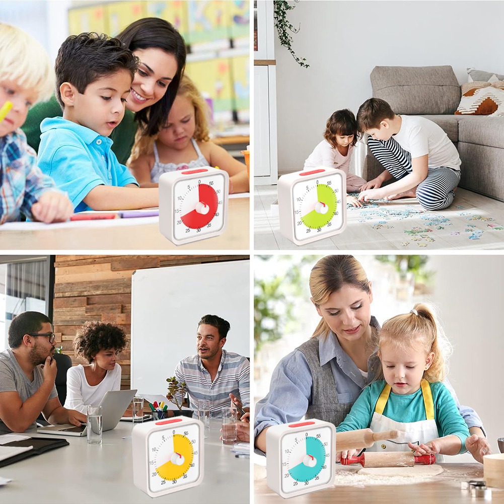 Pomodoro Timer for Kitchen, Time Management Study Classroom Timer, 60-Minute Visual Timer with Silent Operation