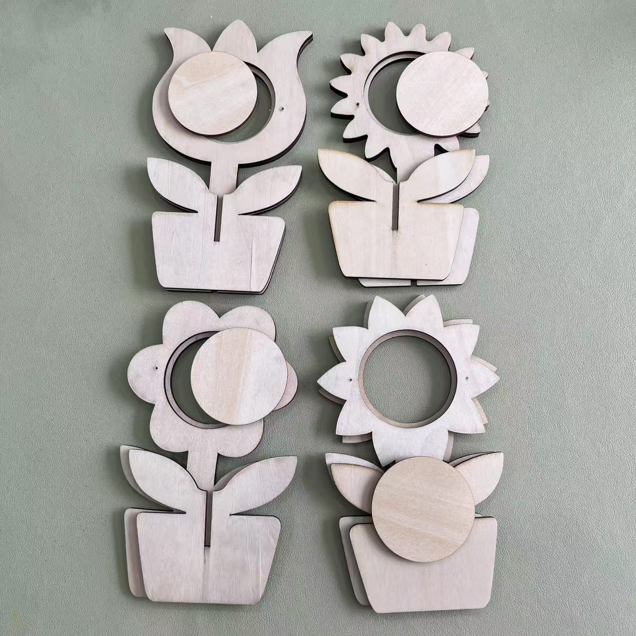 Unfinished Blank Flower Photo Frame Wood Spring Craft For Painting DIY Mother’S Day Gifts From Kids Decorations. 