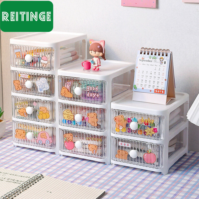 Office drawer type cartoon desktop storage box storage cabinet plastic multi-layer dormitory stationery cosmetics storage box
