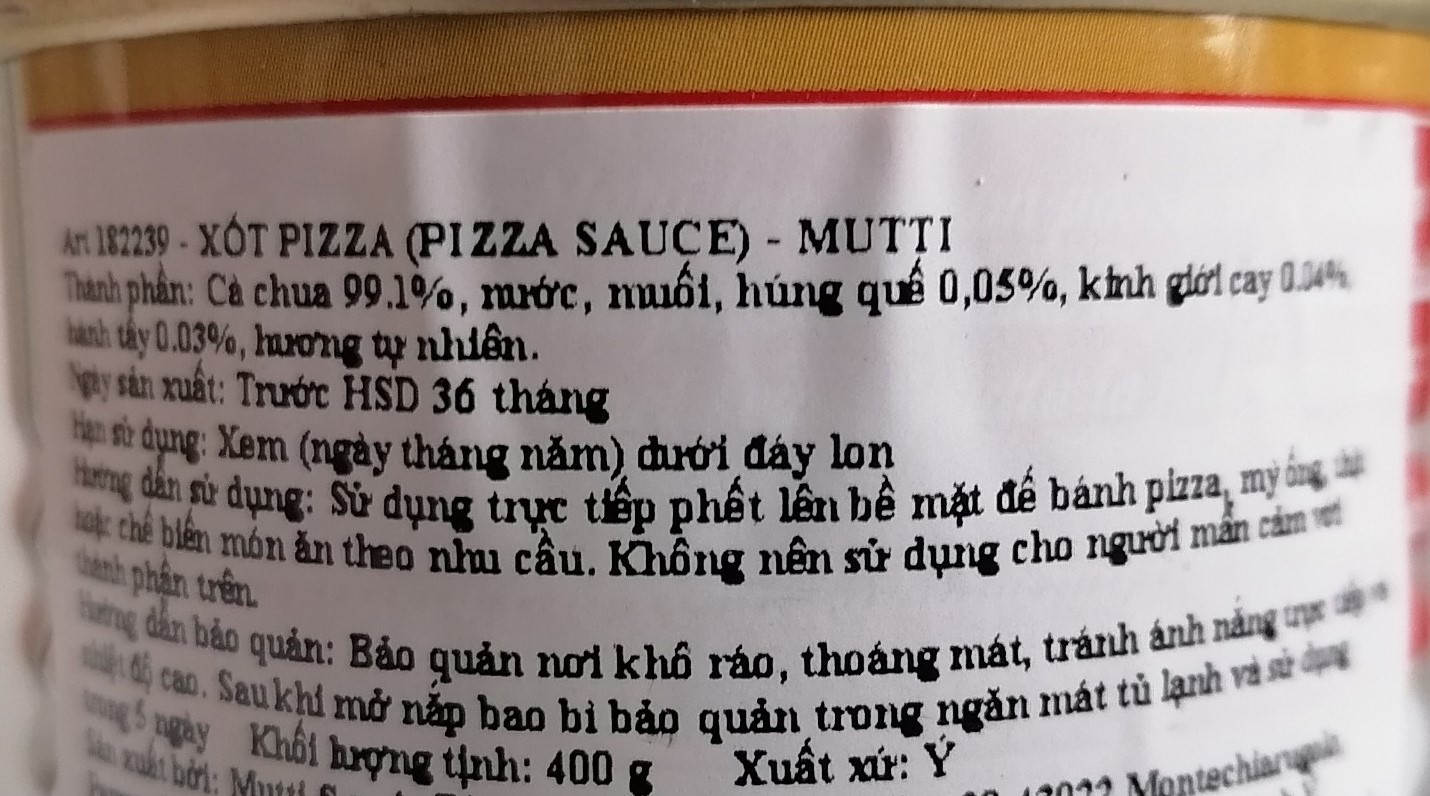 [Hộp 400g] XỐT PIZZA [Italia] MUTTI Pizza sauce Aromatica