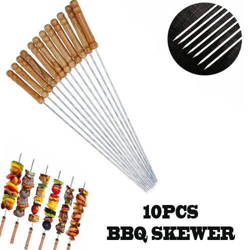BBQ STICK BBQ Wood Handle Bamboo Skewers Stainless Steel BBQ Stick