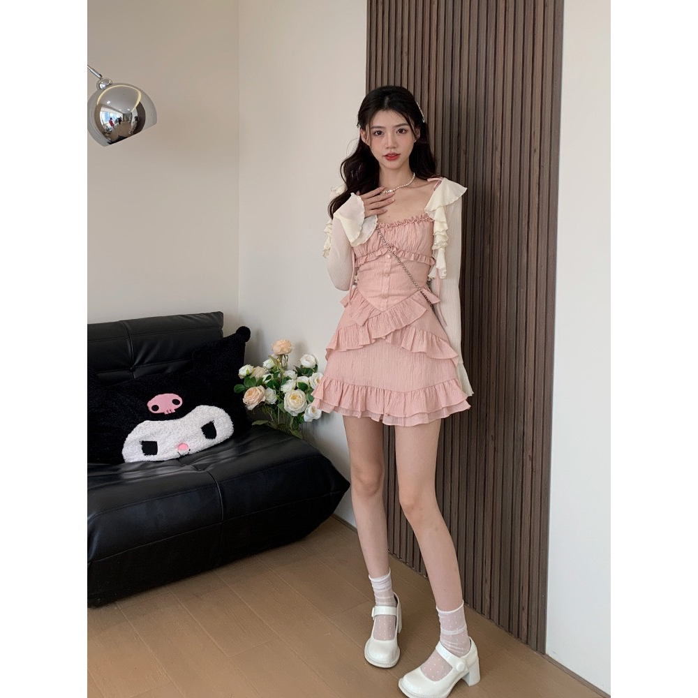 Đầm Nữ 2 Dây Phối Bèo Dáng A