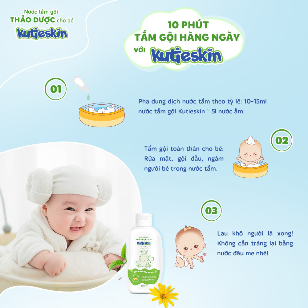 Nước tắm gội thảo dược cho bé KUTIESKIN 200ML