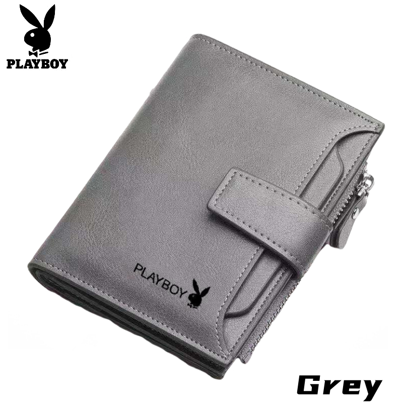2021 new playboy wallet male short student leather multi-function driver's license retro zipper business vertical wallet trend