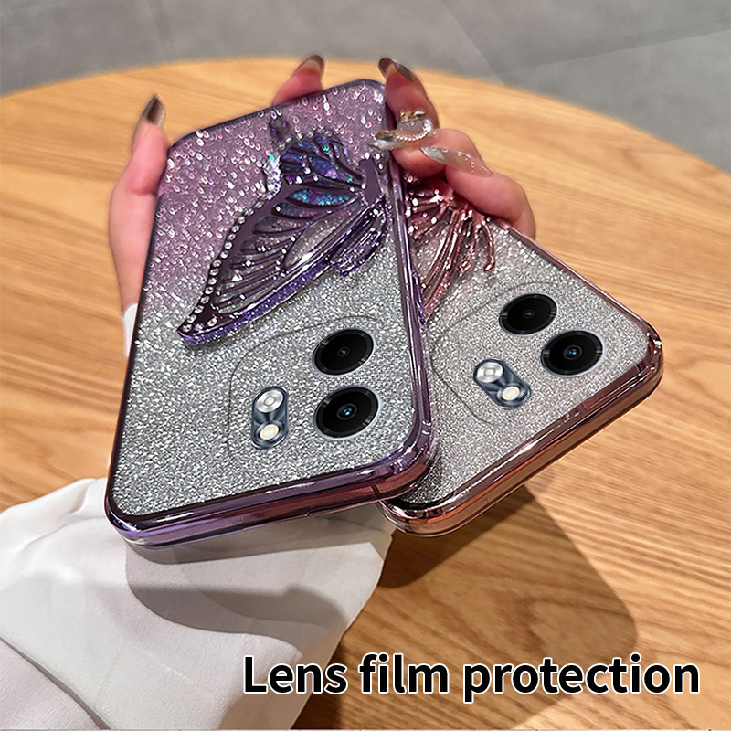 New Phone case infinix Smart 9 Back cover Diamonds butterfly holder shiny hourglass of quicksand transparent soft silicone For infinix Smart9 case.