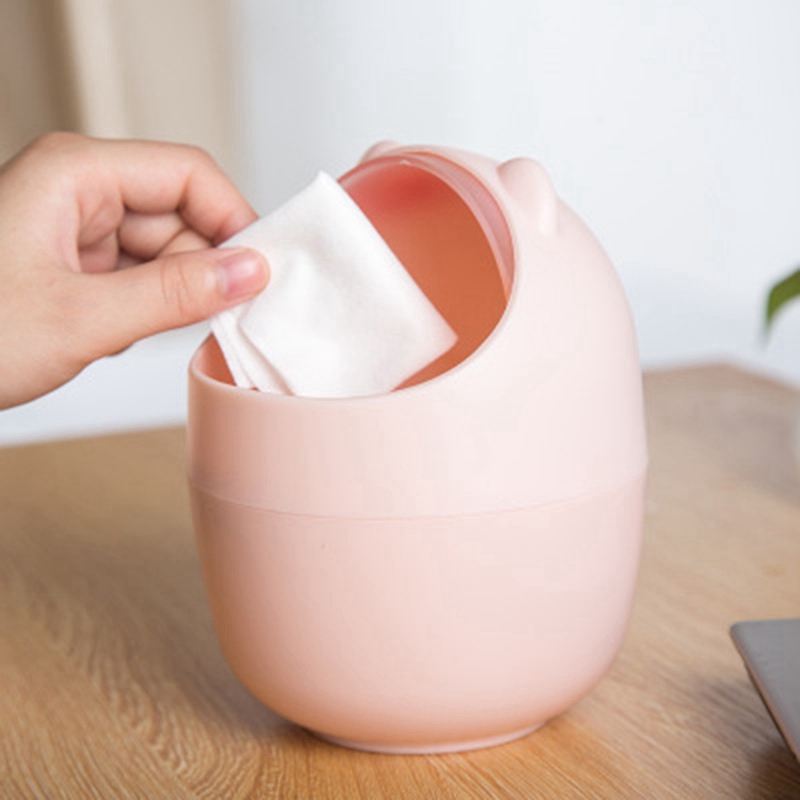 2Pcs Mini Waste Bin Desktop Garbage Basket Cleaning Barrel Creative Small Desk Organizer Storage Dustbins Animal Trash Can Paper Towel Container Blue & Pink