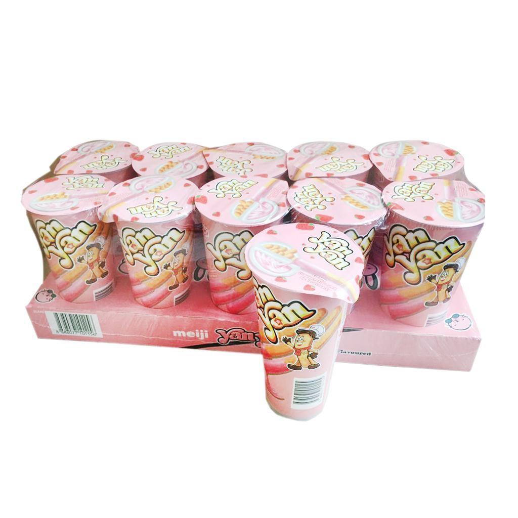 Combo 10 Ly Bánh que Meiji Yan Yan chấm kem Dâu Strawberry Flavor - đồ ăn vặt